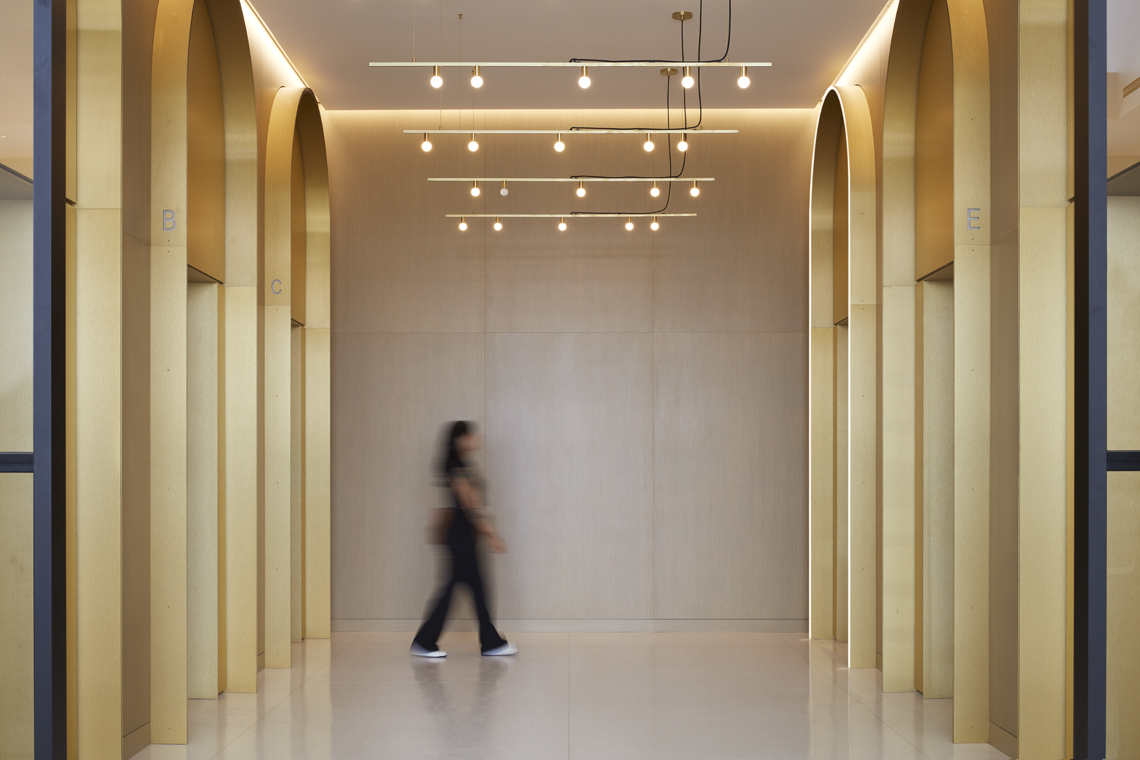 Lincoln Yards Life Sciences Center, interior main hallway lighting