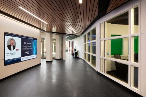 Relevant Radio work space, interior lighting