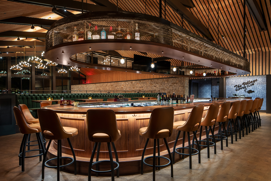 Village Supper Club dining area and lounge, interior lighting